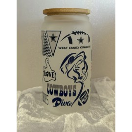 Unbranded 16 oz Dallas Cowboys Glass Can With Lid Tumbler