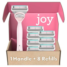 Joy Maquinilla de afeitar para mujer, 1 mango, 8 recambios de cuchillas, Lubrastrip, Rosa
