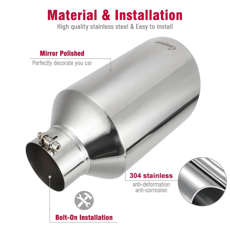Upower 4 inch Inlet 8 inch Outlet Exhaust Tip Stainless