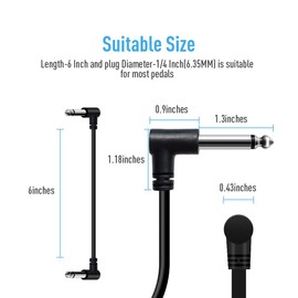 Shaevle 6 Inch Guitar Effect Pedal Patch Cables, Guitar Pedal Cable Effect Cable Cord, 1/4" inch TS Right Angle Guitar Patch Cable (6PACK)