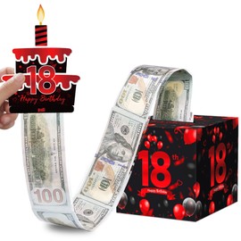 AOYOO 18th Birthday Money Box - Surprise Pull Out Cash Gift Box with 50 Transparent Bags | Creative Money Present for Teens, Girls & Boys | Unique 18 Year Old Gift Idea