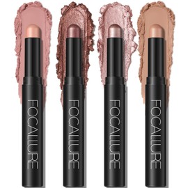 FOCALLURE 4PCS Cream Eyeshadow Stick Sets,Highlighter Eye Shadow Pencil with Crease-proof Formula,Long Lasting Waterproof Eyes Makeup,Sherbet Kiss