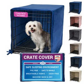 Pet Dreams Dog Crate Cover - Breathable Fabric Kennel Topper for Single-Door Crates, Fits iCrate Dog Cages 18, 24, 30, 36, 42, 48 Inches (Blue, Small, 24")