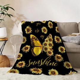 YeeJu Sunflower Decorative Throw Blanket Twin Size Yellow Floral Blanket for Couch Sofa Bed Soft Cozy Lightweight Fuzzy Fleece Blankets and Throws Black Spring Summer Gift Blanket 60x80