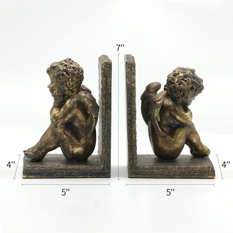 Lukitas Angel Book Ends, Heavy Duty Decorative Bookends, Nonskid Book