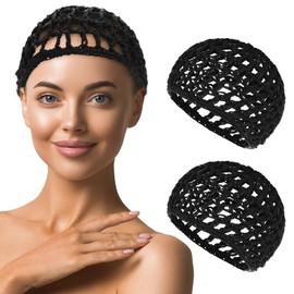 YUXIANLB 2 Pcs Mesh Crochet Hair Net Sleep Cap Soft Rayon Knit Hair Wrap Beanie Breathable Snood for Sleeping Showering Makeup Thick Short Cover for Night Home Travel Black Hairnet Accessories