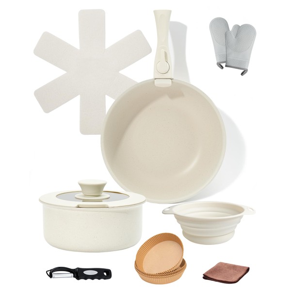 11pcs Nonstick Pots and Pans Set, Ceramic Cookware with Detachable