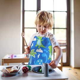 MOLEDINO Kids Chef Apron for Toddlers Girls Boys, Cute Dinosaur Toddlers Child children Apron for Cooking Baking Kitchen Art (Blue)
