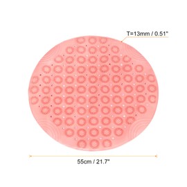 sourcing map Bath Tub Shower Mat, 21.7" x 21.7" PVC Non-Slip Round Shape Shower Mat with Drain Holes, Suction Cups for Bathroom Bathtub, Pink