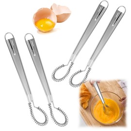QIUWORE 4PCS Mini Whisk, Spring Coil Egg Whisk, Hand Whisk, Stainless Steel Small Whisk,Cream Churn,Mini Whisk Hand Used for Baking Baked Goods