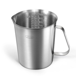 Newness Measuring Jug Stainless Steel 1000 ml [3 Measuring Scales Including Cups, ML, OZ Scale] Milk Jug with Marking with Handle, Measuring Jug Milk Pitcher, Stainless Steel Measuring Jug 1 Litre