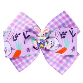 2 Pack Easter Bunny Hair Bows Ribbon Clips Girls Women Rabbit Spring Hair Accessories.(FH5) (Lavender)