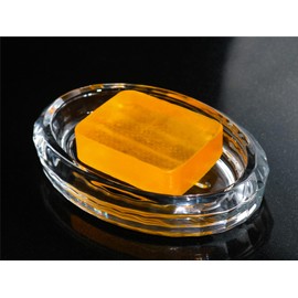 Glass Soap Dish for Bathroom Countertop, Shower, Kitchen Sink, Oval Heavy Bar Soap Holder with Raised Ridges, Transparent, 1 Pack