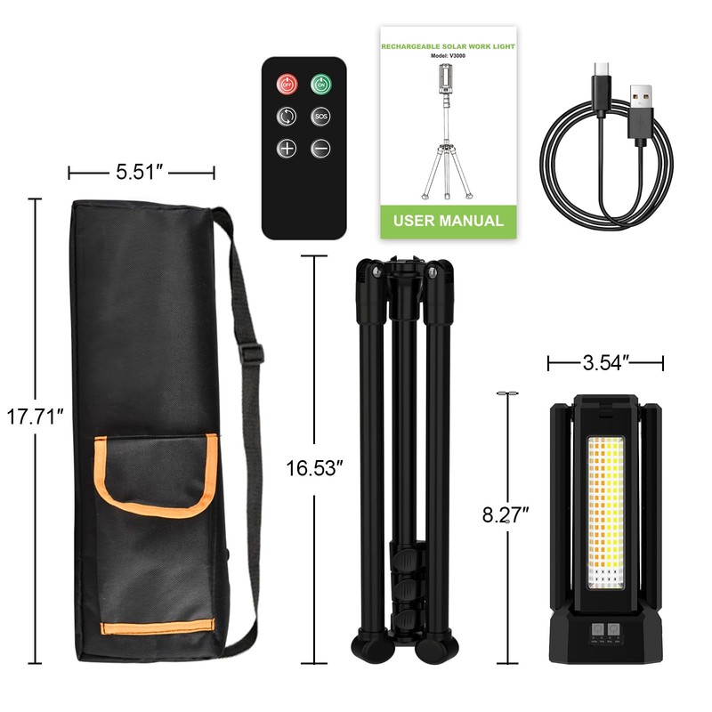 13200mAh Rechargeable Solar Work Light with Folding Stand and Carrying