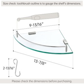 KES Glass Corner Shelf Bathroom Shelf Tempered Glass with Rail SUS 304 Stainless Steel Floating Wall Mount Bracket Polished Finish, BGS2101A