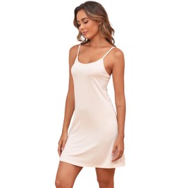 EISHOPEER Women's Slip for Under Dress Adjustable Spaghetti Strap Cami Mini Dress Beige L
