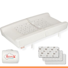 RUGUIES -Changing mat for chest of drawers with 3 additional waterproof covers. Waterproof and hypoallergenic nappy changer. Fastening strap and non-slip underlay 80 x 42 cm. Oeko-Tex certified.