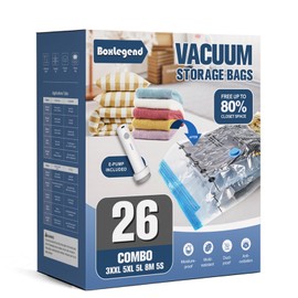 BoxLegend Vacuum Storage Bags with Electric Pump Thickened Space Saving Bags Vacuum Pack Double Zip Seal & Tripple Sealed Valve Reusable for Clothes Pillow Comforters Bedding, 26 Combo, 1 USB Pump