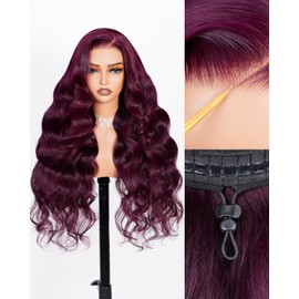 Arabella 6x5 Purplish 99J Burgundy Ready to Go Glueless Wig Glueless Wigs Human Hair Pre Plucked Pre Cut Loose Body Wave Lace Front Wigs Human Hair Bye Bye Knots (20inch, 6X5 Purplish Red Wig)