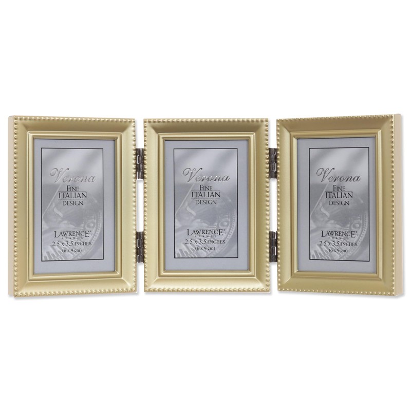 Lawrence Frames Antique Gold Brass Hinged Triple 2x3 Picture Frame,
