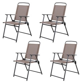 Shintenchi Outdoor Folding Dining Chairs Set of 4 with Textilene mesh Fabric and Metal Frame, Portable for Patio, Backyard, Camping and Porch, Brown