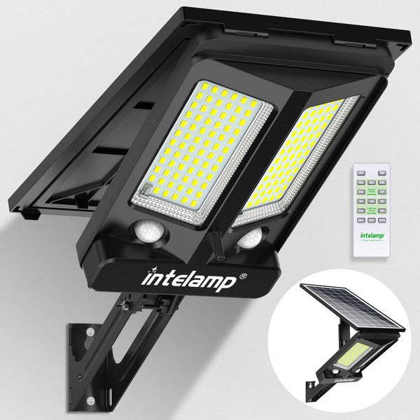 intelamp Solar Street Lights Outdoor Waterproof 3000LM 12500mAh Dual Motion