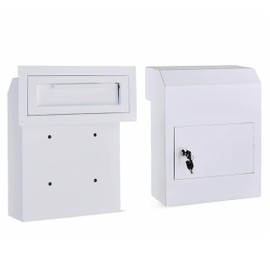 flybold Through-the-Door Locking Key Drop Box Heavy Duty Rainproof Door Mail Slot Drop Boxes for Business with Tubular Lock Keys Baffle Prevents Money Fishing Dropbox Slots for Doors Keys Rent Deposit