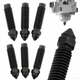 6 pcs Hardened Steel Nozzles for Centauri, 0.2 0.4 0.6 0.8 mm Thread Print Head High Temperature Pointed Nozzles for Elegoo-Carbon 3D Printer Highflow Hotend Extruder (Color:Black)