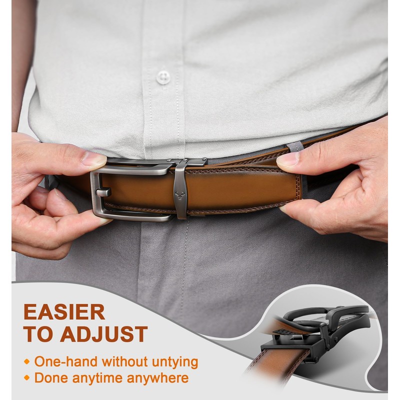 BULLIANT Men Ratchet Belt 2 Pack, Click Sliding Leather Belt