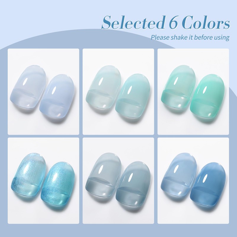 Born Pretty Jelly Blue Gel Nail Polish Set Sheer Transparent