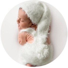 Zeroest Newborn Baby Boy Girl Photography Props Romper Sleepy Hat Knitted Overalls Outfits Set for Newborn Photo Shoot (White)