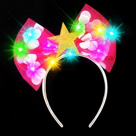 Asooll Light Up Star Headband Pink Bow knot Headpiece Glowing Hair Accessories for Women