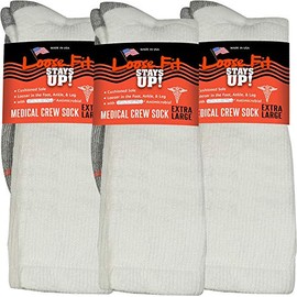 Loose Fit Stays Up Men's and Women's Medical Socks (Pack of 3) Made in USA. Cushioned Sole (Small, White)