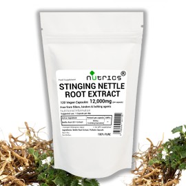 Nutrics® 12,000mg (per Capsule) STINGING Nettle Root Extract 120 V Capsules - 100% Pure Urtica Dioica - No fillers Binders or Bulking Agents (120 V Capsules (4 Months Supply)) (120)