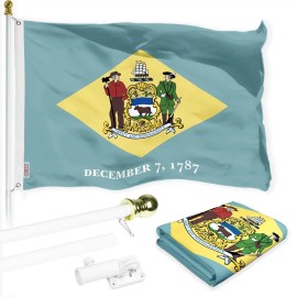 UD_G128 Combo Pack: 6 Ft Tangle Free Spinning Flagpole (White) & Delaware Flag 3x5 Ft Printed 150D Polyester, Brass Grommets (Fl