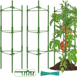 Halatool 2 Pack Tomato Cages for Garden, Up to 48in(4FT) Adjustable Tomato Cage,Garden Stakes Tomato Trellis for Pots, Green Tomato Plant Support with Snap-On Arms for Vegetables Plants(6 Buckles)