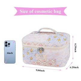 FDEETY Cosmetic Bag Women's Large Cotton Floral Makeup Bag Toiletry Bag Make Up Bag Cosmetic Bag Makeup Bag for Travel, Purple