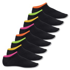Footstar 8 Pairs of Neon Glow, Flash or Classic Mix Sneaker Socks for Men and Women - 35-38