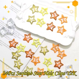 NAISKA 24Pcs Orange Star Snap Hair Barrettes No Slip Hair Clips Women Star Y2k Hair Accessories for Girls