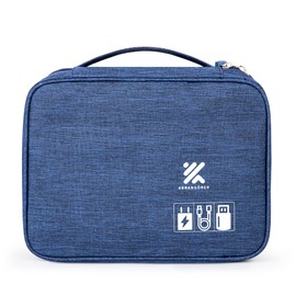 ARRANGÖRER Travel Cable Organizer Bag for Adapters, Cords, and Phone, Mobile Device, Gaming, and Tech Accessories, Waterproof Compact and Portable Storage for Audio and Visual Cabling (Navy Blue)