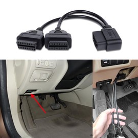 OBD Splitter Adapter, Right Angle 30cm/12 OBD II Splitter Extension Cable Male to Dual Female Y Cable, 16 Pin Cable Male to Dual Female Cord Adapter