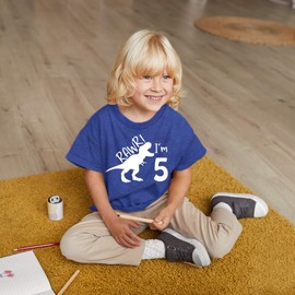 rawr im 5 Dinosaur 5th Birthday Shirt boy Roar Five Year Old Dino Tshirt rex tee (Charcoal Blue, 5 Years)