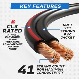 Cables Direct Online Speaker Cable 500FT 14AWG 2 Conductors (14/2) CL3 Rated CCA (Copper Clad Aluminum) Black Jacket Compatible with Low Voltage LED Wire, Car Audio, Home Theater