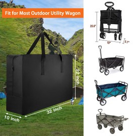 Black Storage Bag for Wagon, Protective Wagon Cover, Folding Outdoor Travel Equipment Bag, 32 INCH Water Resistant Sports Bag, Zipper Duffel for Strollers, Garden Cart, Wagon Cart, Camping Cart