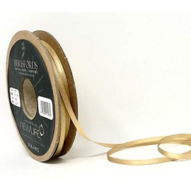 Berisfords 3mm 678 Honey Gold NewLife Satin Ribbon 100% Recycled 50m Reel, Cardboard