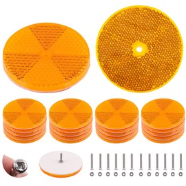 Swpeet 36 Pieces Yellow Round Front Reflectors Driveway Trailer 3" Reflective Mailbox Reflector with Center Mounting Hole with 304 Stainless Steel Screw for Road, Mailbox