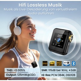 HIFI WALKER H2 Mini Hi-Res MP3 Player mit Bluetooth 5.3 und DSD DAC, tragbarer Musikplayer unterstützt FLAC/WAV/DSF, 64GB Speicher, erweiterbar auf 256GB – Digital Audio Player