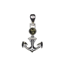 Artisana-Schmuck Amber Pendant Small Green Anchor Pendant Made of Amber and Rhodium-Plated 925/000 Sterling Silver, Rhodium-plated 925/000 sterling silver Baltic Amber, Amber