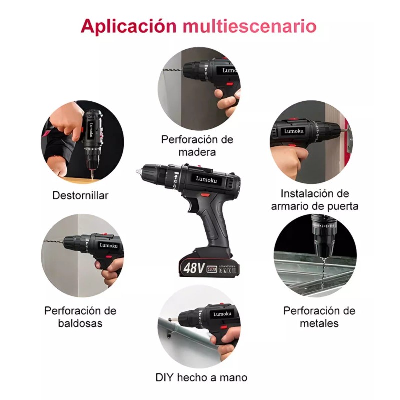 Lumoku Kit Taladro Inalámbricos Desatornillardor Electrico 42v 3/8