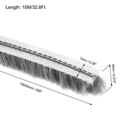 sourcing map Brush Weather Stripping, 10M/32.8Ft Card Slot Seal Strip Pile Weatherstrip Door Sweep Brush for Door Window W Silicon Sheet, 7x8mm/WxH